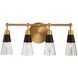 Ponti 4 Light 19 inch Matte Black with New Brass Bath Vanity Light Wall Light