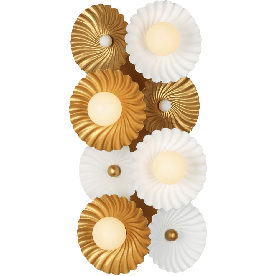 Damask Wall Sconce Wall Light in White and Vintage Brass