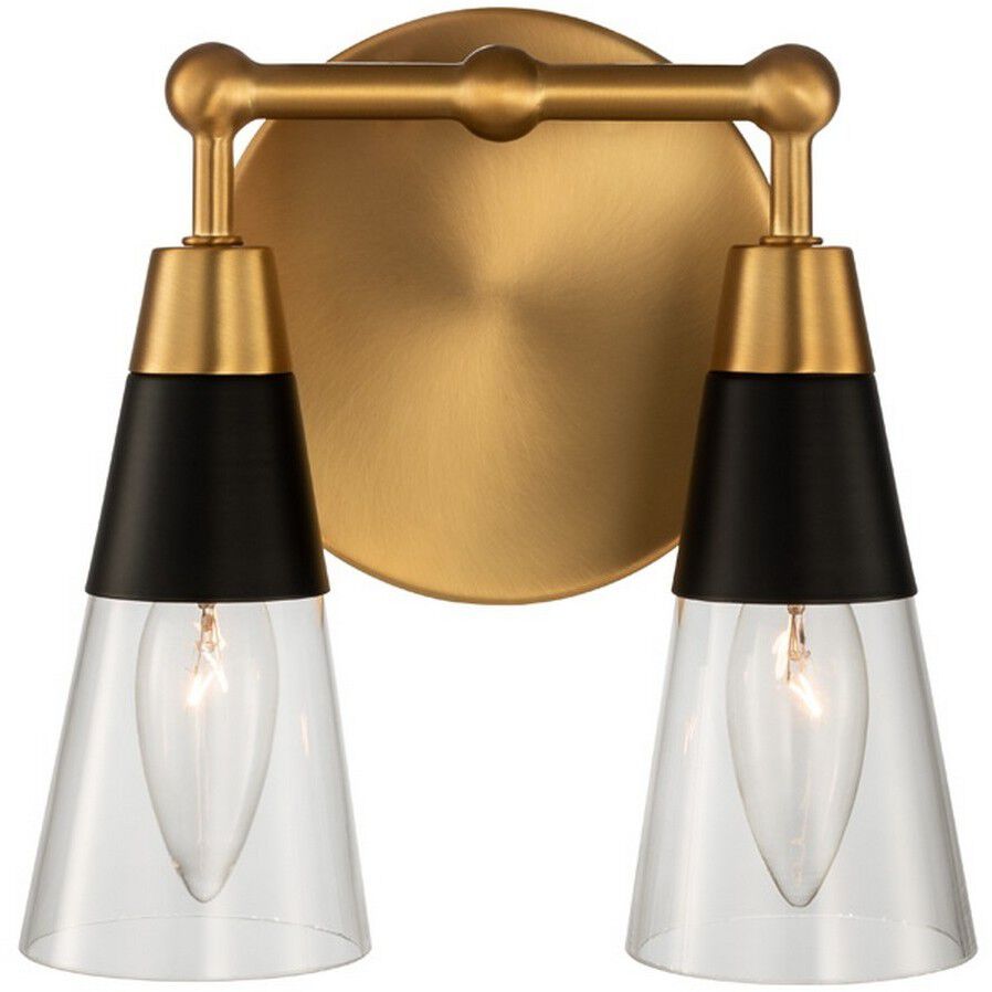 Ponti 2 Light 8 inch Matte Black with New Brass Bath Vanity Light Wall Light