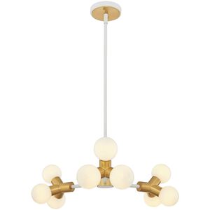 Tres 9 Light 22 inch White and New Brass Chandelier Ceiling Light