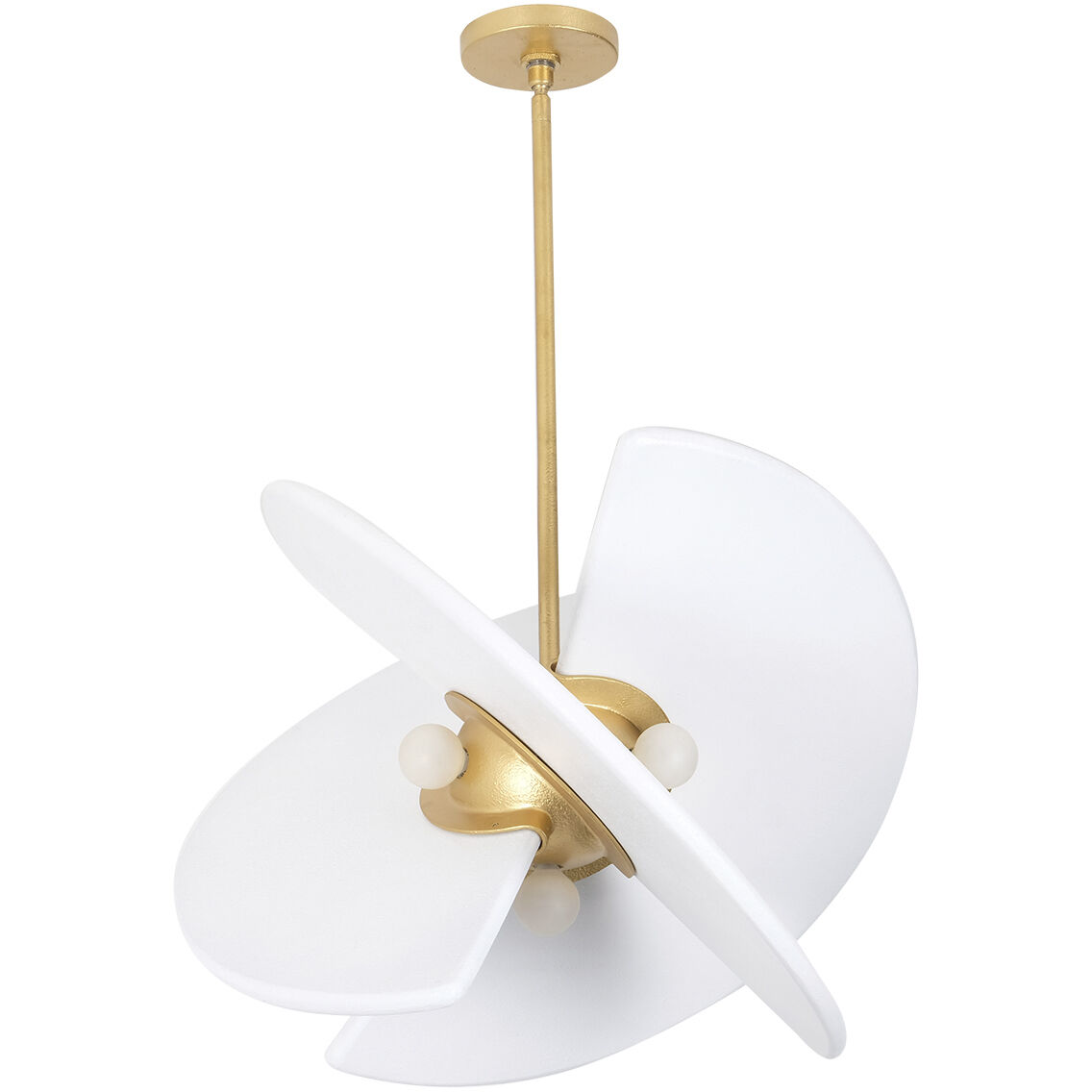 Rotary 4 Light 24 inch Bright Gold Leaf and White Pendant Ceiling Light