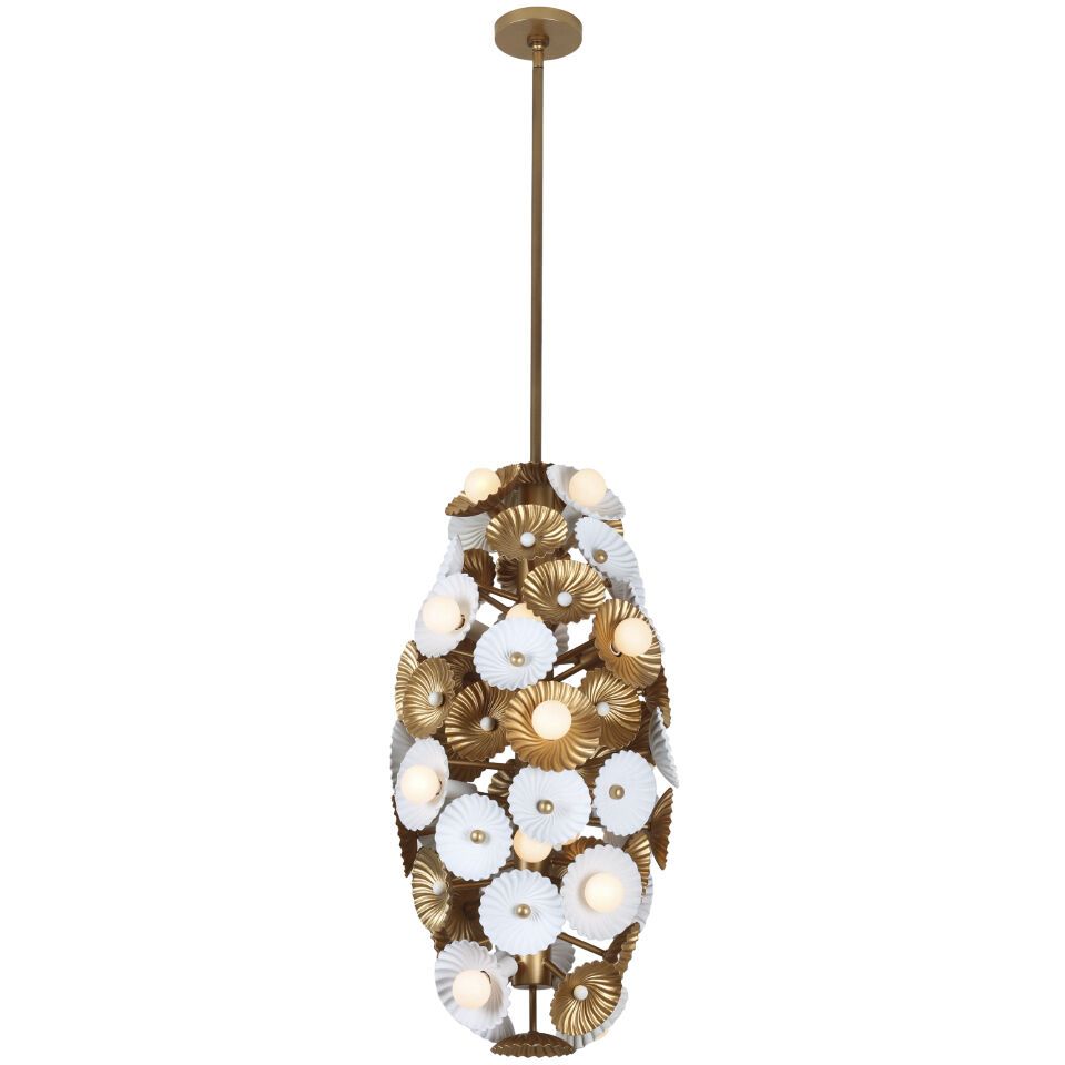 Damask 20 Light 16 inch White and Vintage Brass Large Foyer Ceiling Light, Large