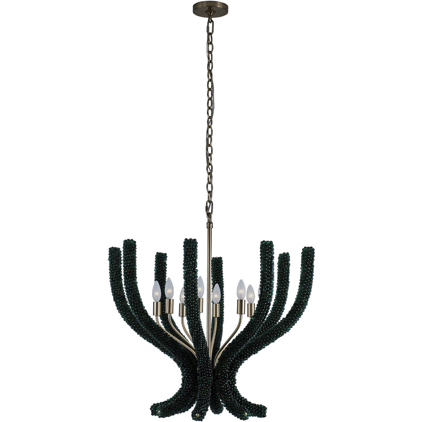 Coral 8 Light 30 inch Brushed Champagne Gold Chandelier Ceiling Light in Green