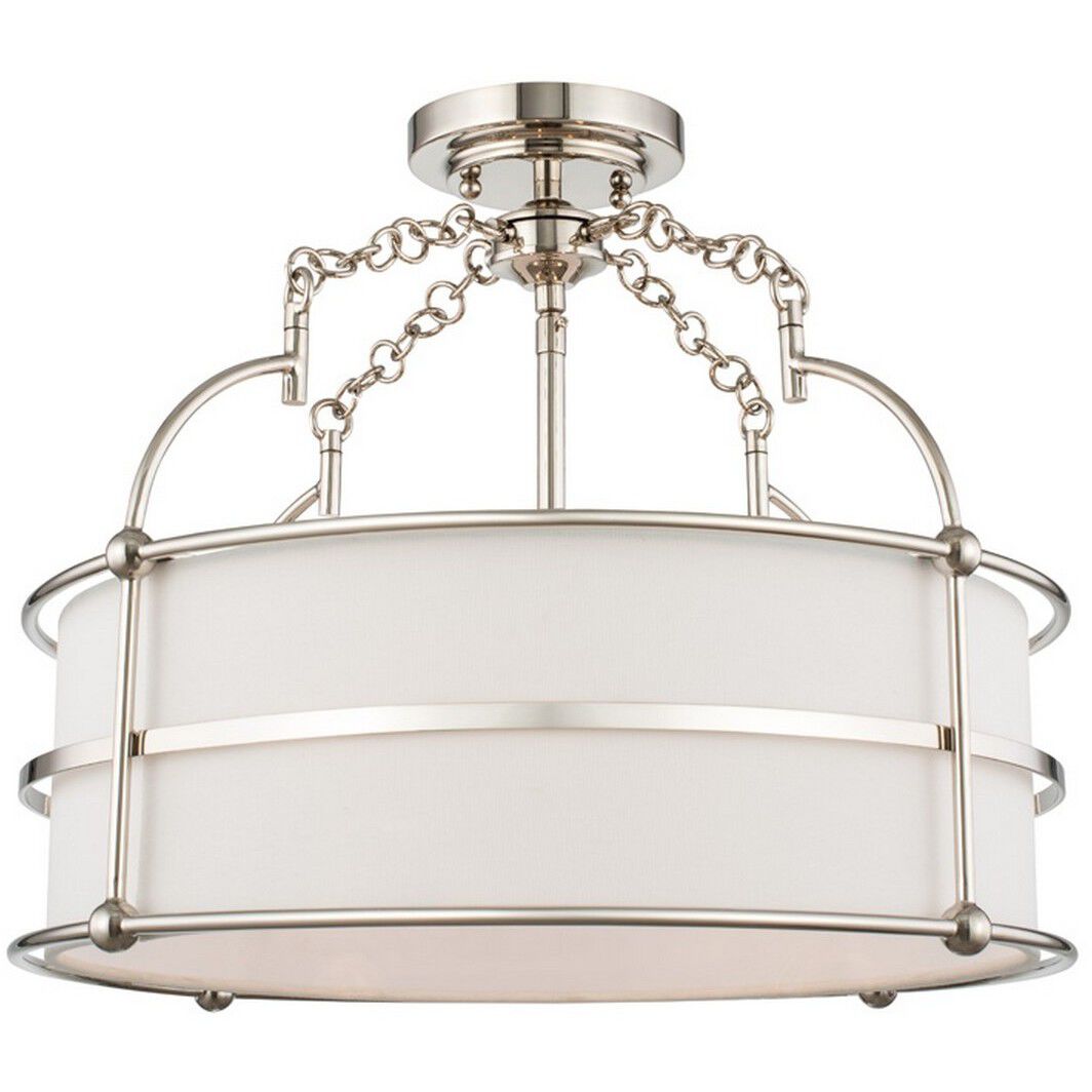 Carson 5 Light 18 inch Polished Nickel Pendant Semi Flush Ceiling Light in Off White