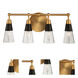 Ponti 4 Light 19 inch Matte Black with New Brass Bath Vanity Light Wall Light