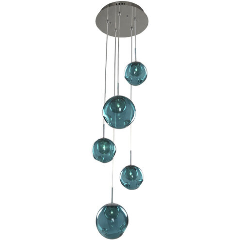 Meteor 5 Light 15 inch Chrome Pendant Ceiling Light in Aqua