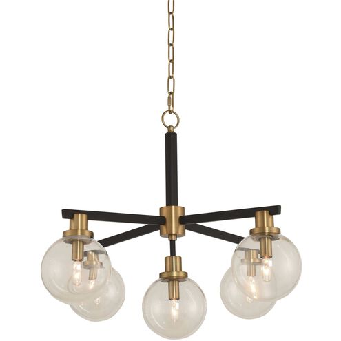 Cameo 5 Light 28 inch Matte Black Finish with Brushed Pearlized Brass Pendant Ceiling Light in Matte Black with Brushed Pearlized Brass