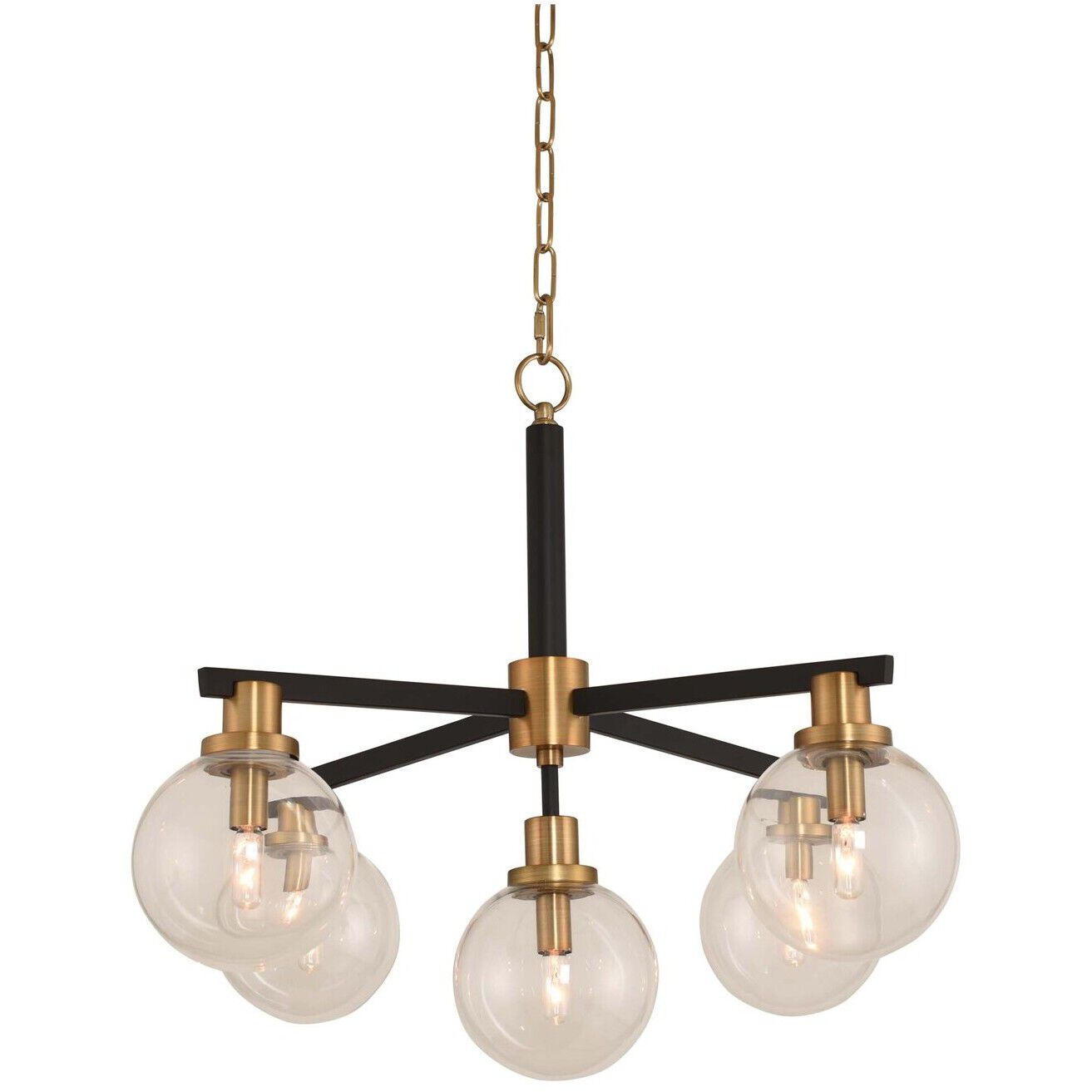 Cameo 5 Light 28 inch Matte Black Finish with Brushed Pearlized Brass Pendant Ceiling Light in Matte Black with Brushed Pearlized Brass