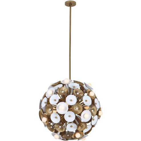 Damask 28 Light 28 inch White and Vintage Brass Pendant Ceiling Light
