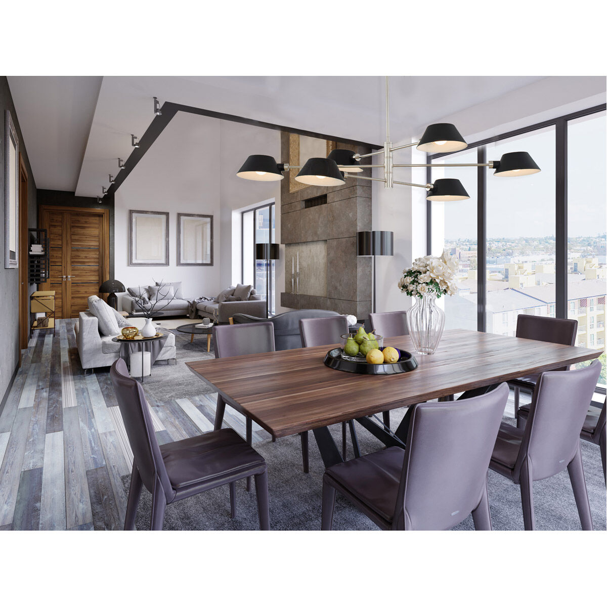 Bruno 6 Light 34 inch Matte Black with Polished Nickel Chandelier Ceiling Light