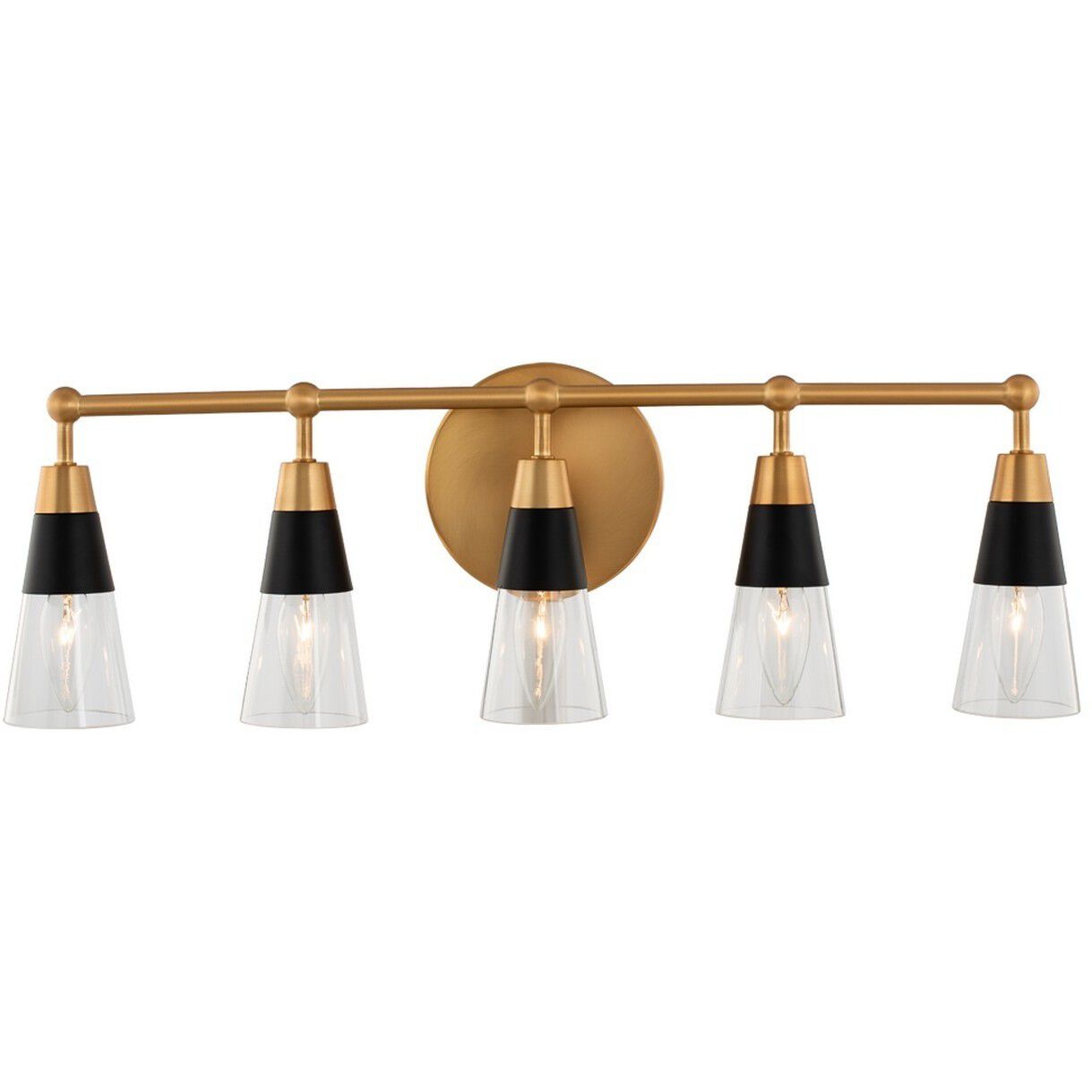 Ponti 5 Light 24 inch Matte Black with New Brass Bath Vanity Light Wall Light