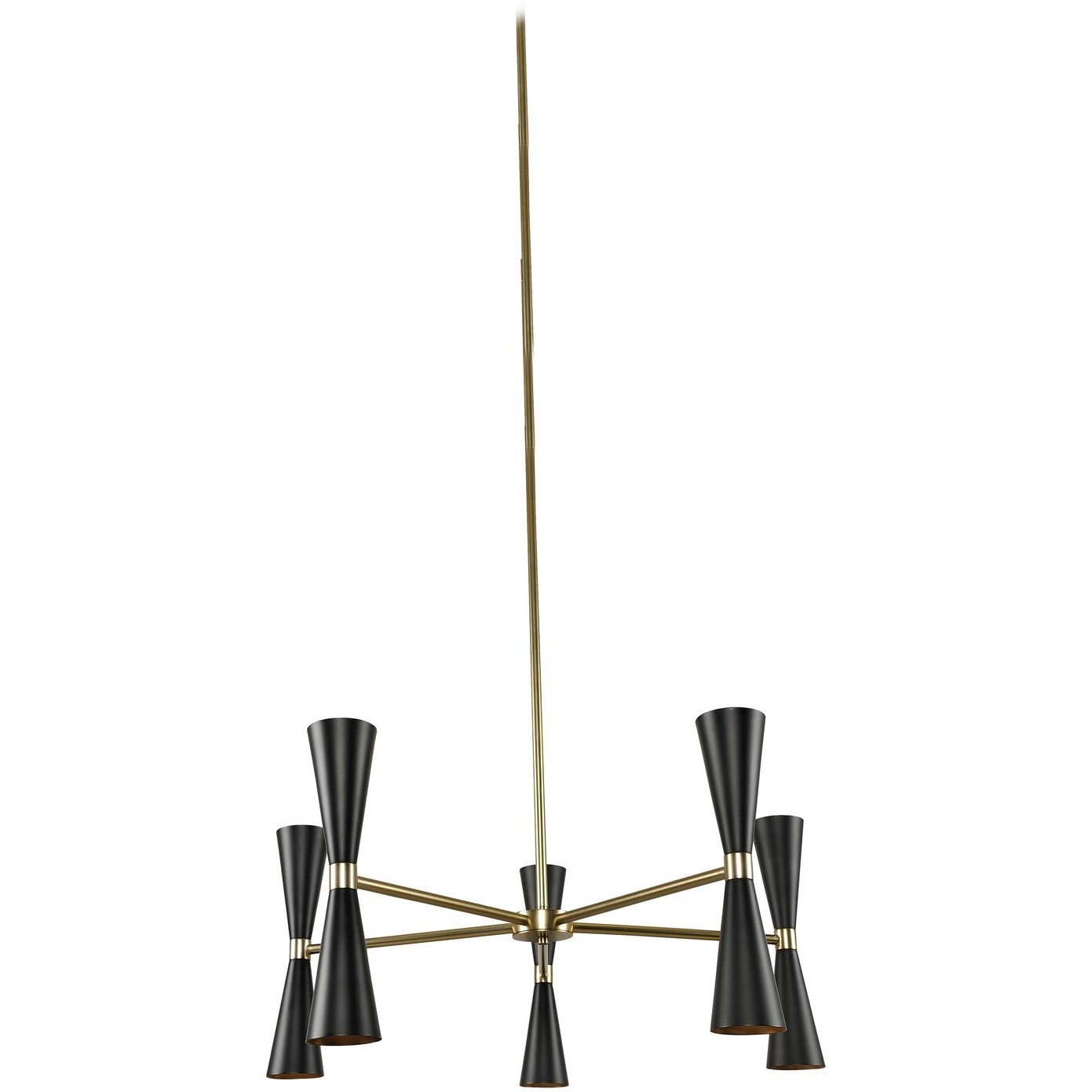 Milo LED 28 inch Black and Vintage Brass Chandelier Ceiling Light, 5 Arm