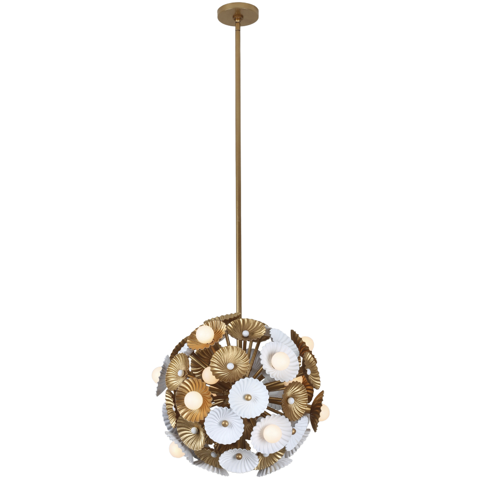 Damask 15 Light 18 inch White and Vintage Brass Convertible Semi Flush Mount Ceiling Light