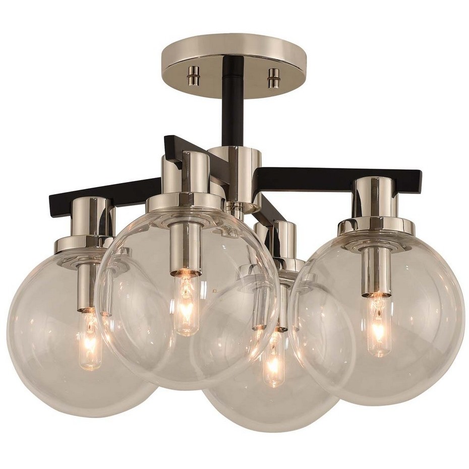 Cameo 4 Light 16 inch Matte Black Finish With Nickel Accents Semi Flush Mount Ceiling Light in Matte Black with Nickel Accents