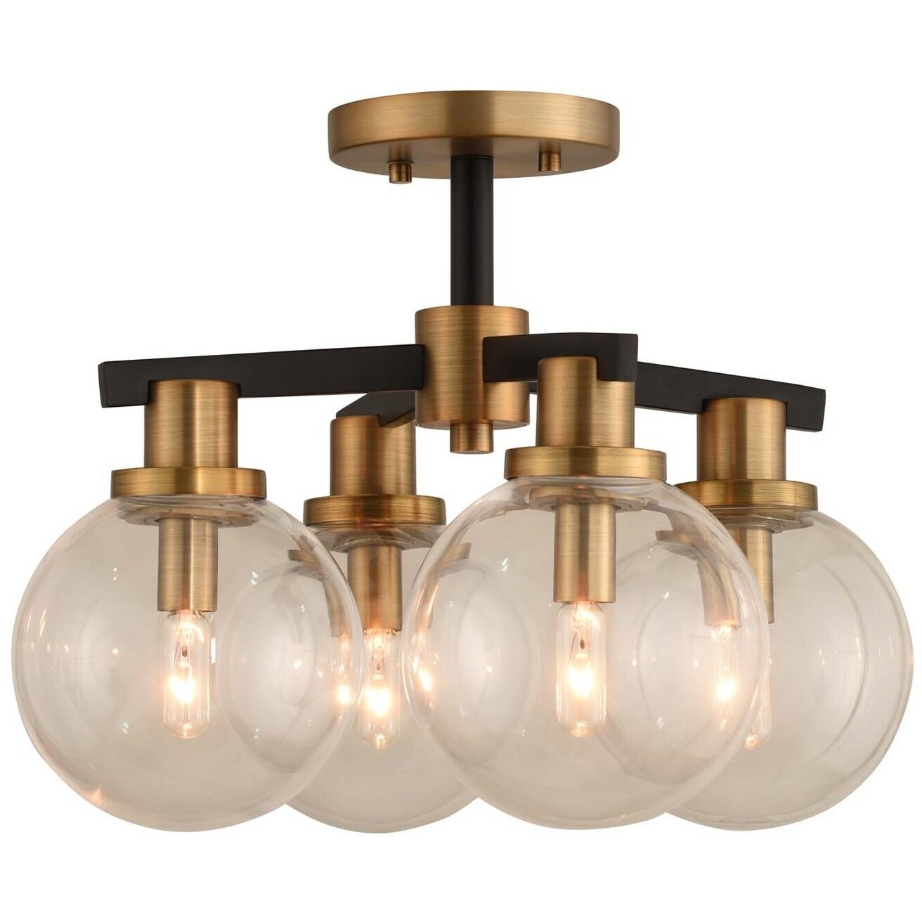 Cameo 4 Light 16 inch Matte Black Finish with Brushed Pearlized Brass Semi Flush Mount Ceiling Light in Matte Black with Brushed Pearlized Brass