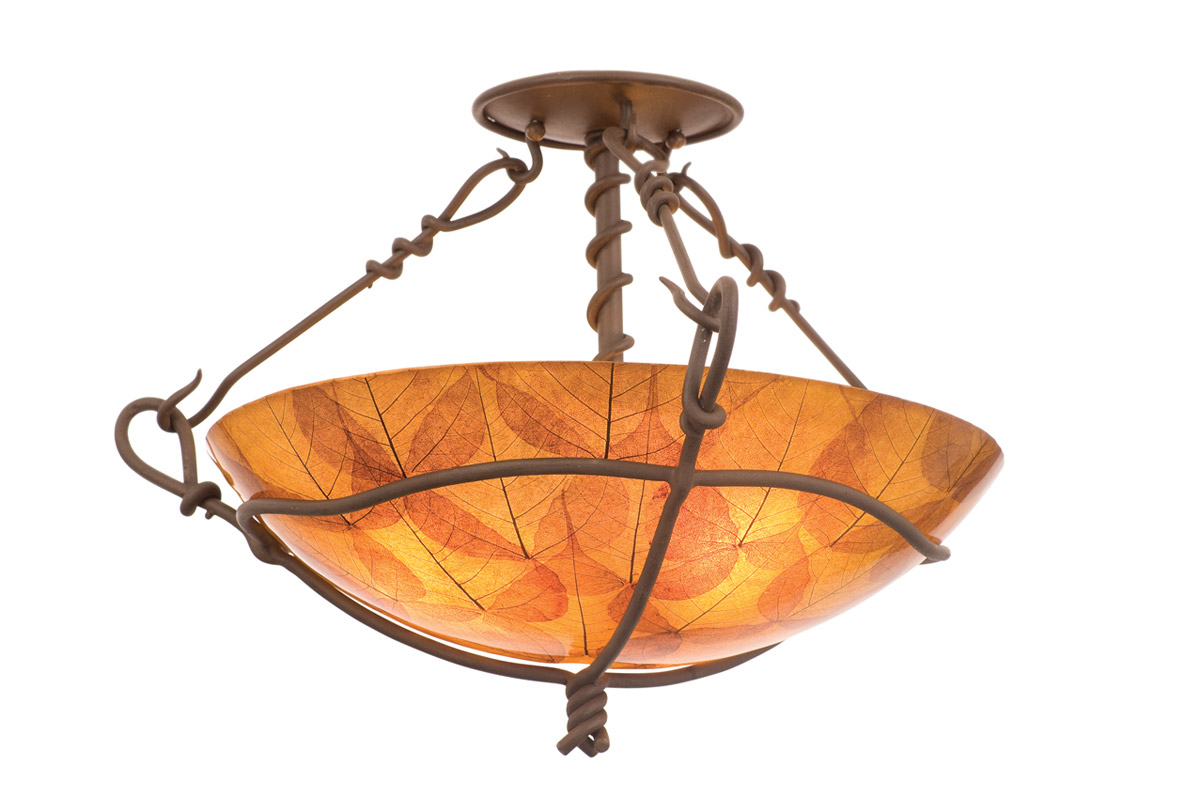 Vine 3 Light 17.5 inch Bark Semi Flush Mount Ceiling Light in Ecru Standard Glass